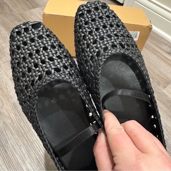 Vince Vivian Mary Jane Black Leather Crochet Ballerina Flats - Picture 7 of 16